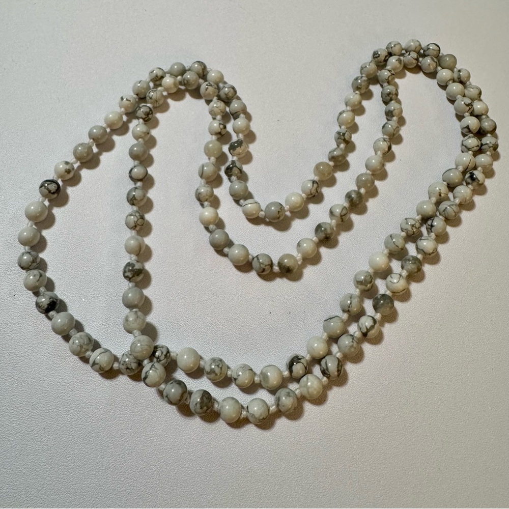 Classic White and Gray Beaded Necklace